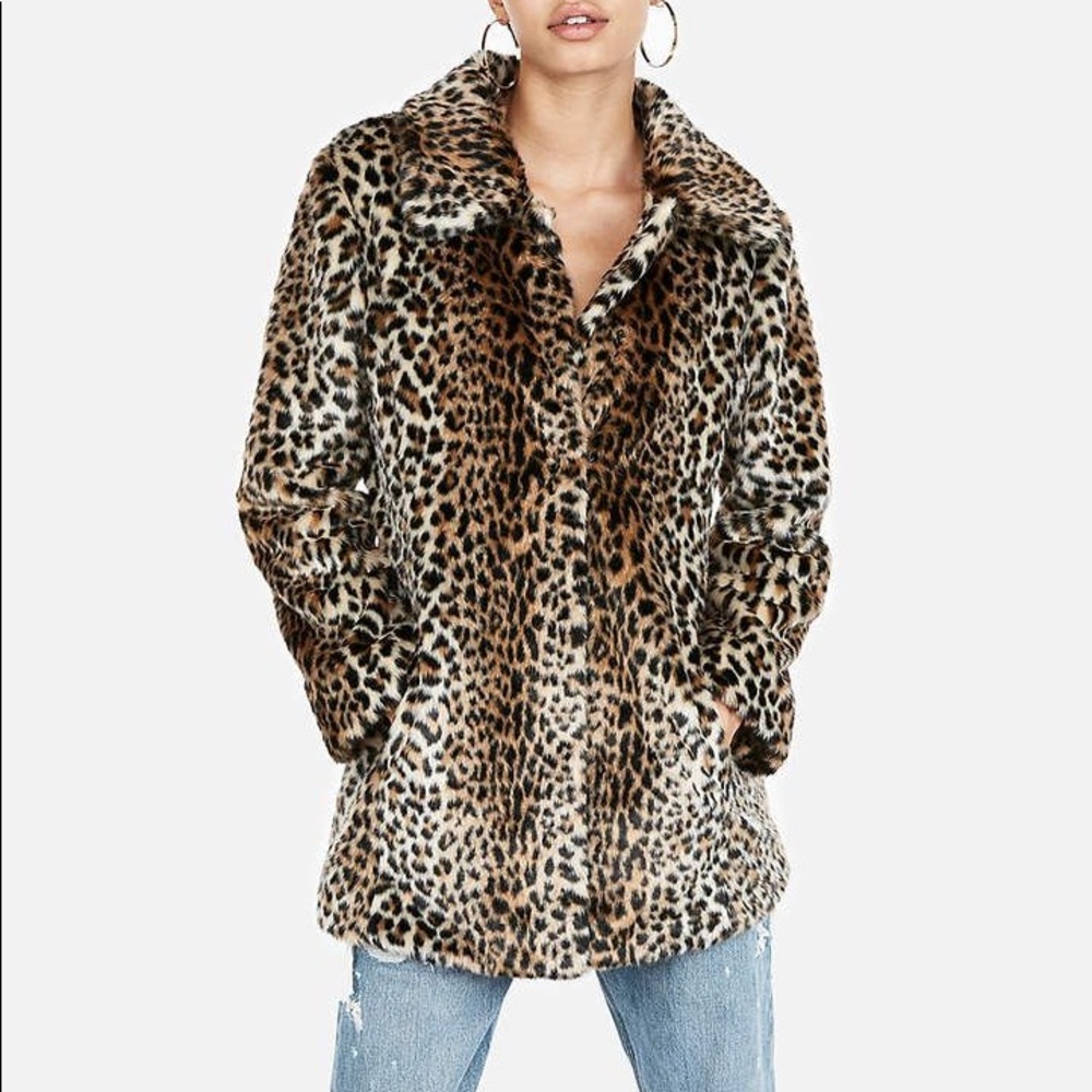 Express Leopard Print Faux Fur Jacket